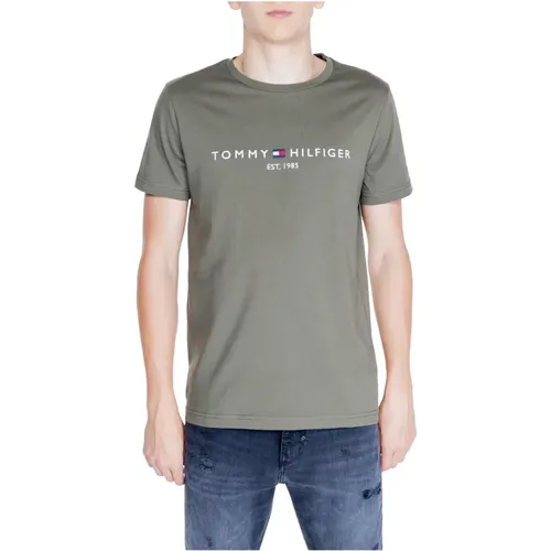 Grünes Bedrucktes Baumwoll-T-Shirt Herren , Herren, Größe: L - Tommy Hilfiger - Modalova