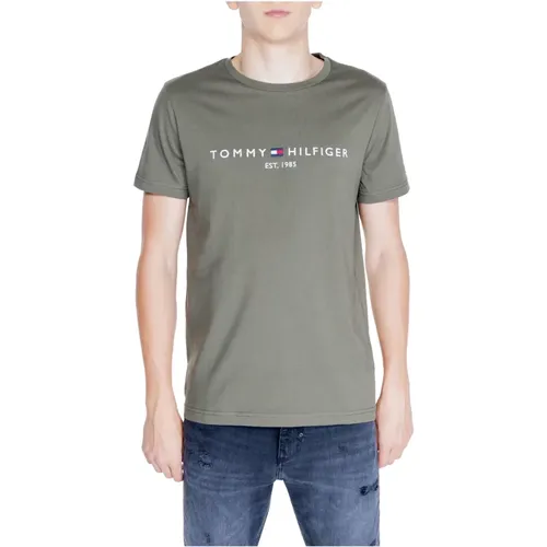Grünes Bedrucktes Baumwoll-T-Shirt Herren , Herren, Größe: XL - Tommy Hilfiger - Modalova