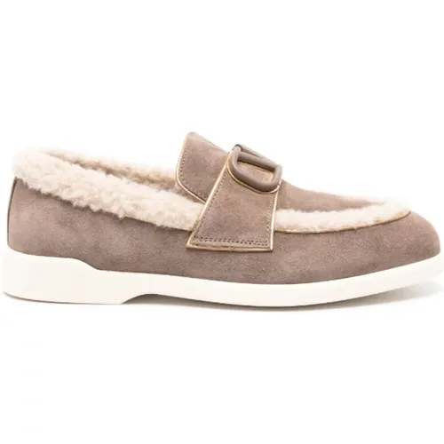 Suede Loafers with VLogo Signature , female, Sizes: 5 UK, 4 1/2 UK, 7 UK, 6 1/2 UK - Valentino - Modalova