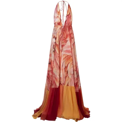Orange Plumage Sleeveless Long Dress , female, Sizes: S, 2XS - Roberto Cavalli - Modalova