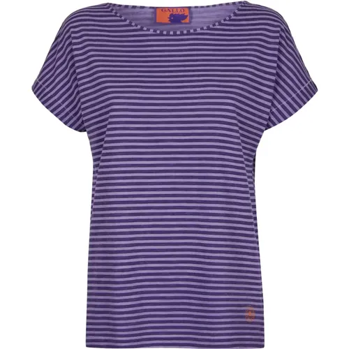 Lila Gestreiftes T-Shirt aus Weicher Baumwolle , Damen, Größe: L - Gallo - Modalova