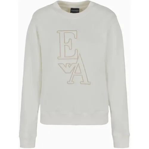 Cotton Sweater with Embroidered Logo , female, Sizes: M - Emporio Armani - Modalova