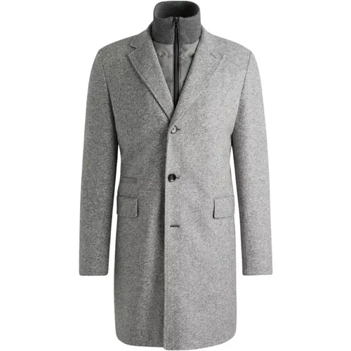 Grey Wool Blend Herringbone Coat , male, Sizes: L, S, XL - Hugo Boss - Modalova