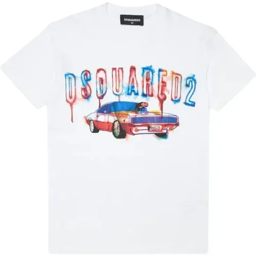 Weißes Kinder T-Shirt mit mehrfarbigem Logo-Print - Dsquared2 - Modalova