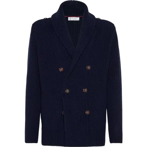 Blauer Doppelreihiger Cardigan Pullover - BRUNELLO CUCINELLI - Modalova