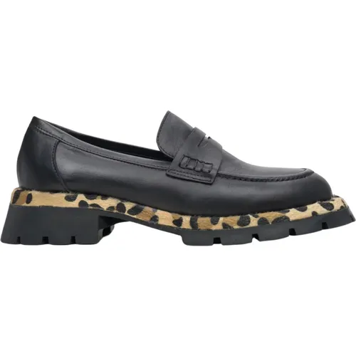 Damen Schwarze Animal Print Loafers aus echtem Leder Er00113790 - Estro - Modalova