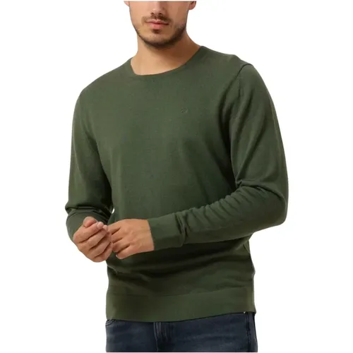 Merino Rundhalspullover in Dunkelgrün , Herren, Größe: 2XL - Calvin Klein - Modalova