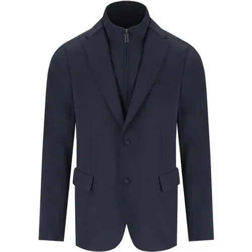 Blaue Navy High-Neck Jacke , Herren, Größe: XL - Emporio Armani - Modalova