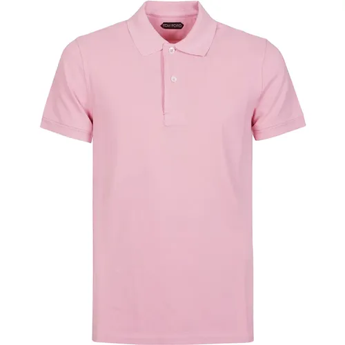 Rosa Tennis Piquet Polo Shirt,Kurzarm-Polo-Tennishemd,Polo Shirts,Hellblauer Tennis Polo Shirt - Tom Ford - Modalova