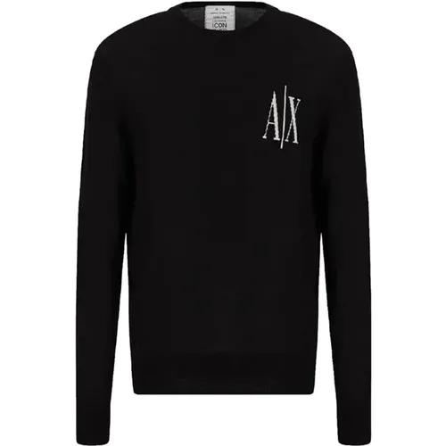 Schwarzer Pullover Minimalistischer Stil , Herren, Größe: L - Armani Exchange - Modalova