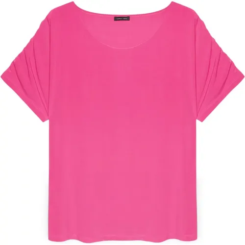 Gerüschtes Ärmel Fuchsia T-Shirt , Damen, Größe: XS - Fiorella Rubino - Modalova