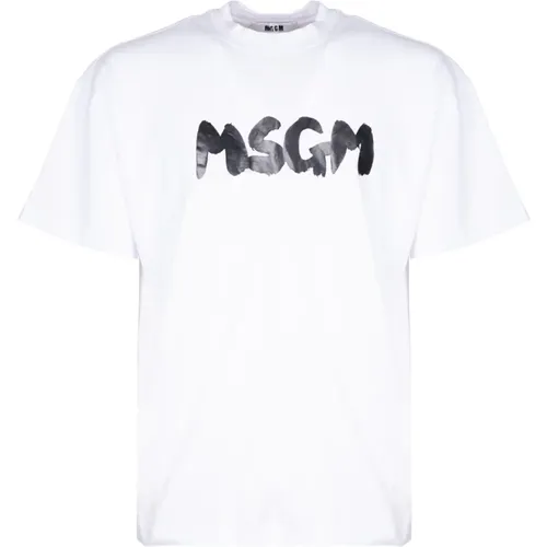 Weißes Gebürstetes Logo T-Shirt , Herren, Größe: L - MSGM - Modalova