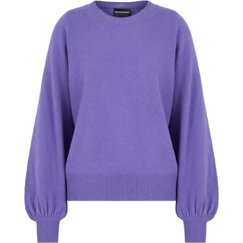 Lila Pullover Ballonärmel Rippenborte , Damen, Größe: M - Emporio Armani - Modalova