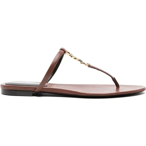 Braune Ledersandalen Mandelzehen - Saint Laurent - Modalova