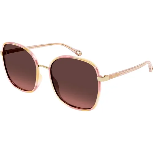 Franky Sonnenbrille in Havana Pink/Red , Damen, Größe: 56 MM - Chloé - Modalova