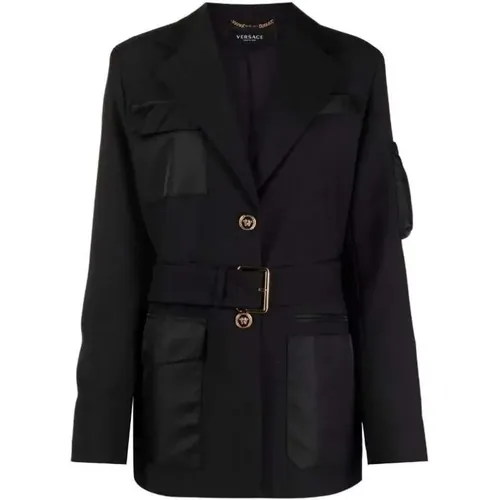 Long-Sleeve Belted Jacket in Wool-Mohair Blend , female, Sizes: XS, S - Versace - Modalova
