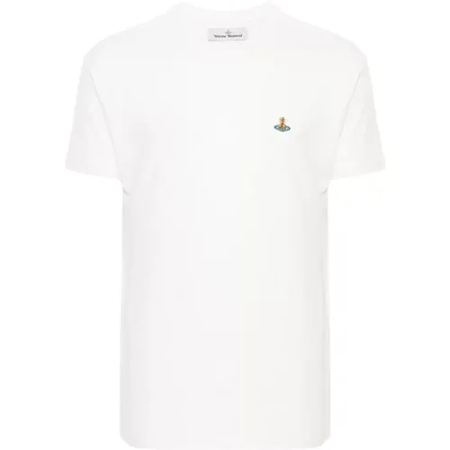 Weiße Baumwoll-Jersey Orb Logo T-Shirt , Herren, Größe: M - Vivienne Westwood - Modalova