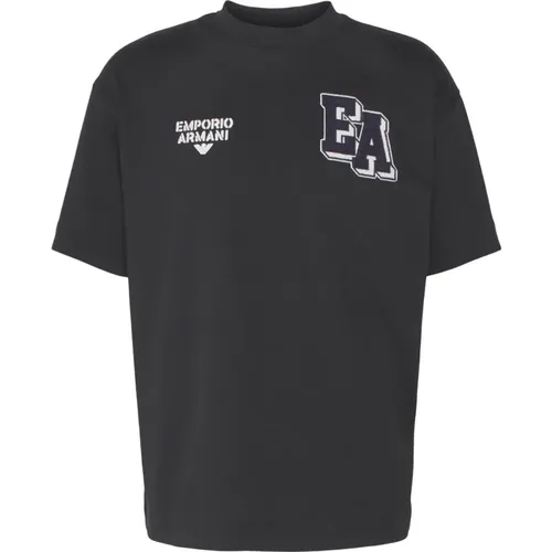 Navyblaues Baumwoll-T-Shirt mit Besticktem Logo , Herren, Größe: L - Emporio Armani - Modalova