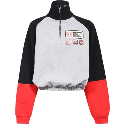 Baumwoll-Sweatshirt mit Stehkragen , Damen, Größe: XS - Dsquared2 - Modalova