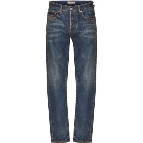 V-Detail Straight-Leg Jeans , male, Sizes: W32 - Valentino - Modalova