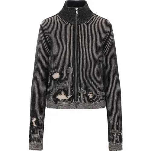 Ribbed Cardigan Sweater Black Beige , female, Sizes: S, M - MM6 Maison Margiela - Modalova