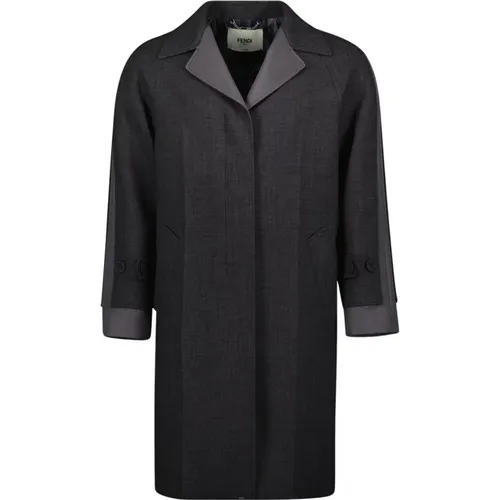 Long Car Coat with Contrast Details , female, Sizes: XS - Fendi - Modalova