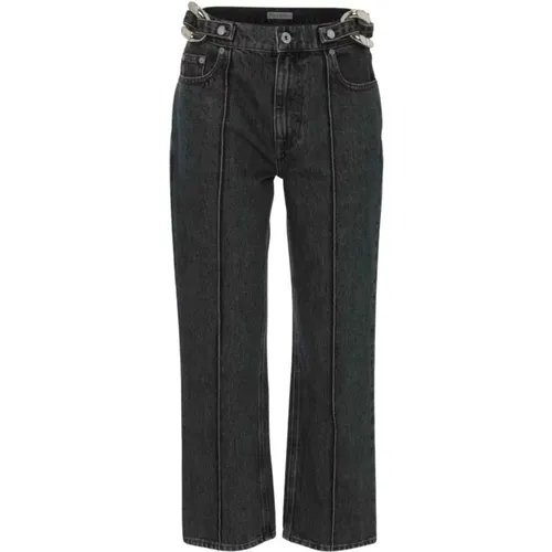 Schwarze Cropped Jeans mit Ketten-Detail , Damen, Größe: M - JW Anderson - Modalova