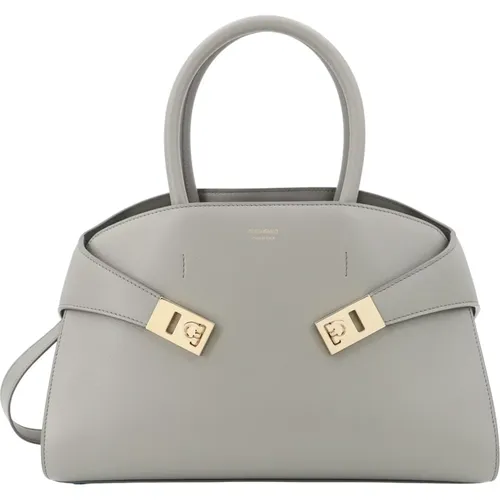 Grey Leather Handbag with Double Handle , female, Sizes: ONE SIZE - Salvatore Ferragamo - Modalova
