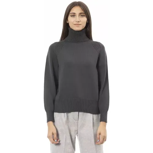 Grüner Rollkragenpullover , Damen, Größe: M - Alpha Studio - Modalova