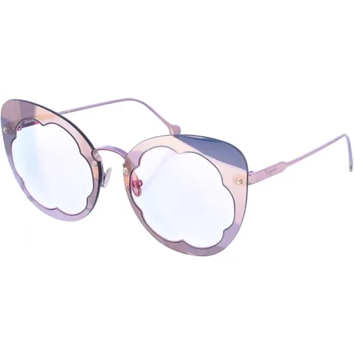 Violet Oval Sunglasses with Flower Detail , female, Sizes: ONE SIZE - Salvatore Ferragamo - Modalova