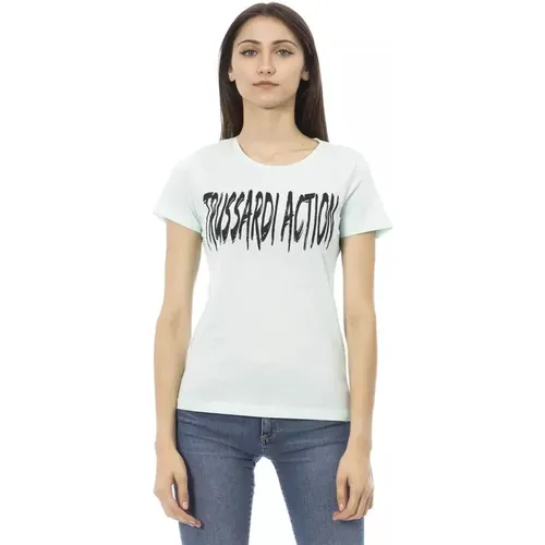 Elegantes blaues T-Shirt mit schickem Frontprint , Damen, Größe: 2XL - Trussardi - Modalova