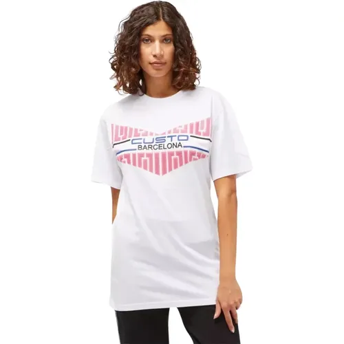 Weißes Oversized T-Shirt mit Frontdruck , Damen, Größe: M - Custo Barcelona - Modalova