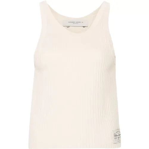 Ribbed Knit Sleeveless Logo Patch , female, Sizes: XS - Golden Goose - Modalova