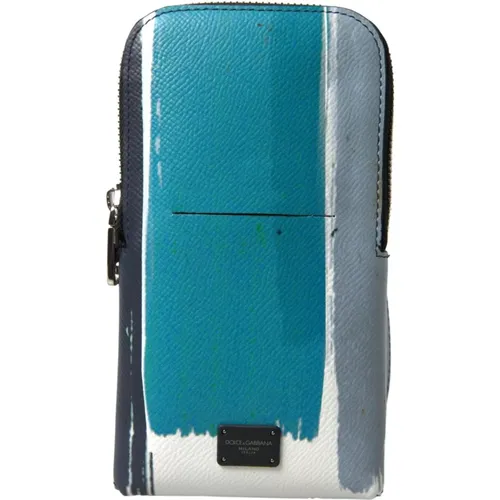 Blue Leopard Leather Mens Crossbody Phone Bag , male, Sizes: ONE SIZE - Dolce & Gabbana - Modalova