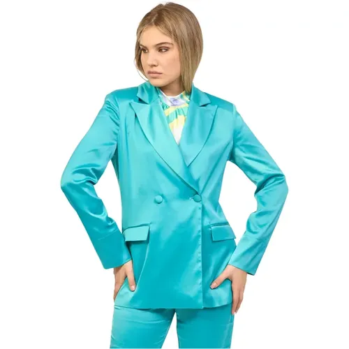 Turquoise Double-Breasted Satin Blazer , female, Sizes: M, S, XL, L, XS - Fracomina - Modalova