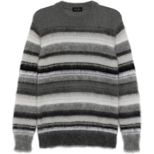 Gestreifter Mohair Pullover Grau Weiß - Roberto Collina - Modalova