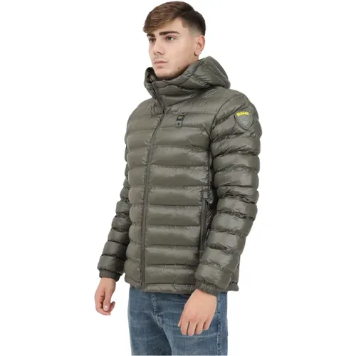 Grüne Steppjacke Horizontale Streifen , Herren, Größe: M - Blauer - Modalova