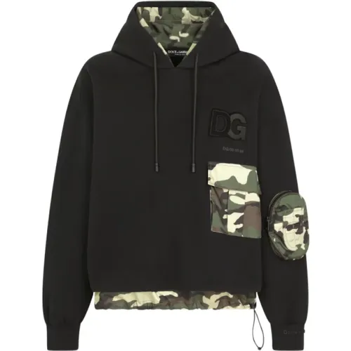 Schwarzer Camouflage Hoodie mit Oversize-Passform - Dolce & Gabbana - Modalova