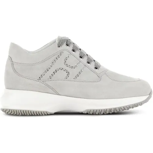 Graue Sneakers mit Kristallen , Damen, Größe: 37 1/2 EU - Hogan - Modalova