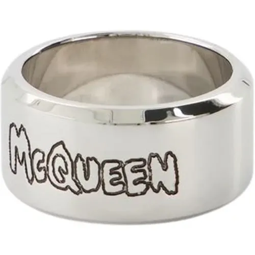 Silberner Graffiti Statement Ring , Herren, Größe: 56 MM - alexander mcqueen - Modalova