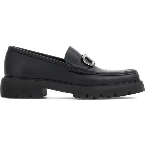 Schwarze flache Loafer mit Gancini-Schnalle , Herren, Größe: 43 EU - Salvatore Ferragamo - Modalova