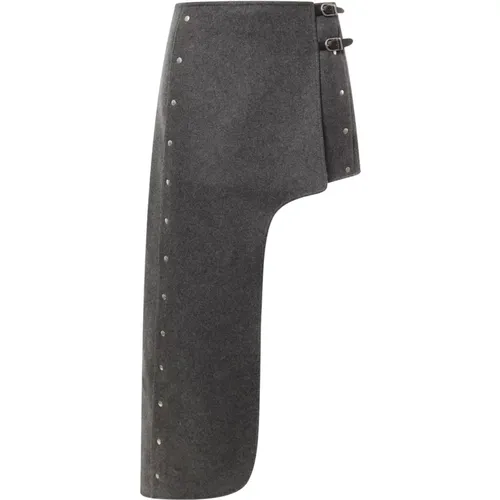 Grey Wrap Skirt with Leather Straps , female, Sizes: L - Durazzi Milano - Modalova