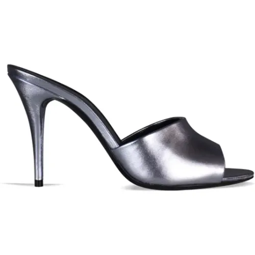 Silver Metallic Heeled Mules , female, Sizes: 5 UK, 7 1/2 UK - Saint Laurent - Modalova