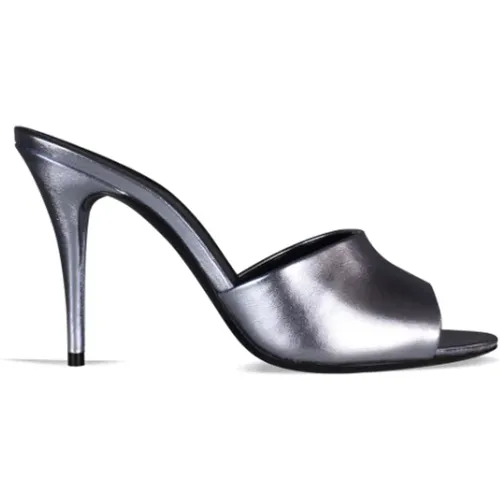 Silver Metallic Heeled Mules , female, Sizes: 7 1/2 UK - Saint Laurent - Modalova