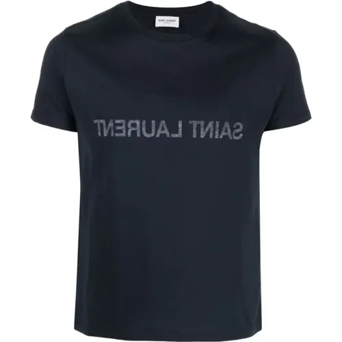 Logo Print Kurzarm Baumwoll T-Shirt , Herren, Größe: M - Saint Laurent - Modalova