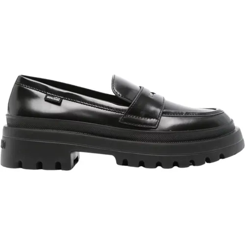 Schwarze Leder Slip-On Sandalen , Damen, Größe: 40 EU - Love Moschino - Modalova