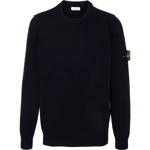 Gerippter Lamswoll-Rundhalsausschnitt-Pullover , Herren, Größe: L - Stone Island - Modalova