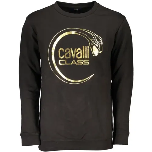 Schwarzer Baumwoll-Sweatshirt mit Print-Logo , Herren, Größe: 2XL - Cavalli Class - Modalova