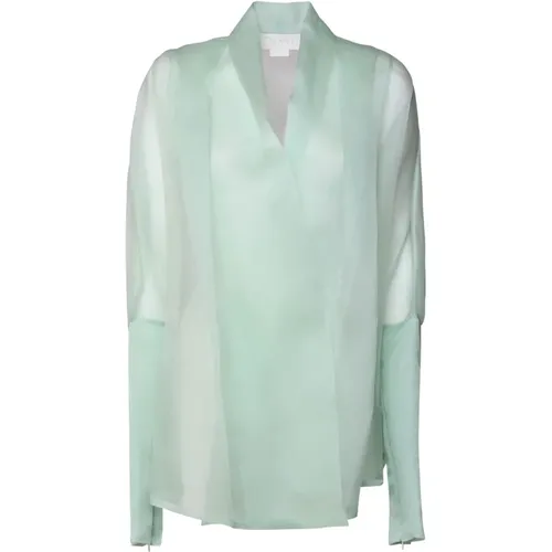 Jade V-Neck Blouse with Transparent Details , female, Sizes: 2XS, XS - Genny - Modalova