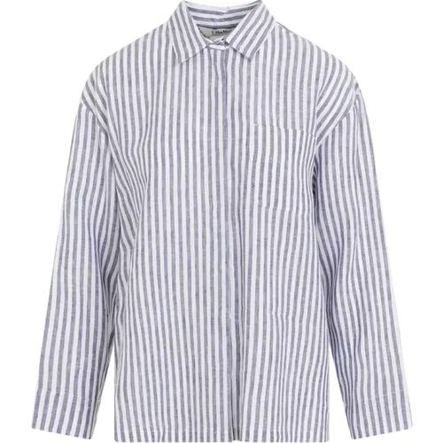 Striped Linen Shirt Blue White , female, Sizes: XS - Max Mara - Modalova
